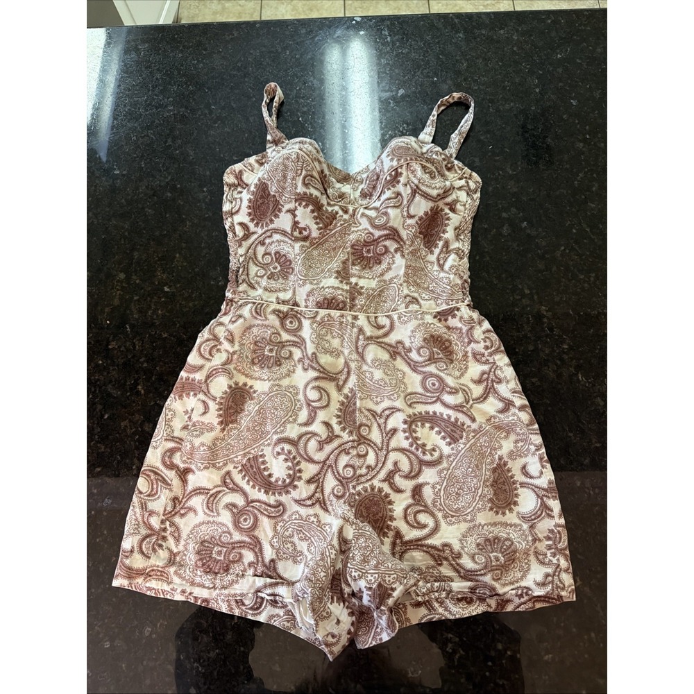 Vintage Cole Of California Romper Sunsuit Playsuit Shorts Boning Paisley‎ Sz Sm